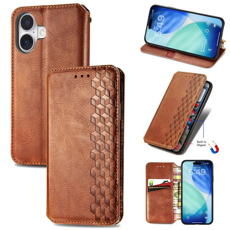 Cubic Grid Pressed Magnetic Leather Phone Case, For iPhone 17 Pro Max, For iPhone 17 Pro, For iPhone 17, For iPhone Air