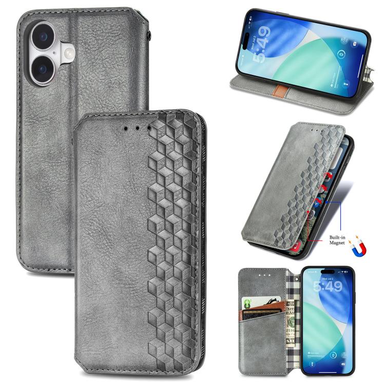 Cubic Grid Pressed Magnetic Leather Phone Case, For iPhone 17 Pro Max, For iPhone 17 Pro, For iPhone 17, For iPhone Air