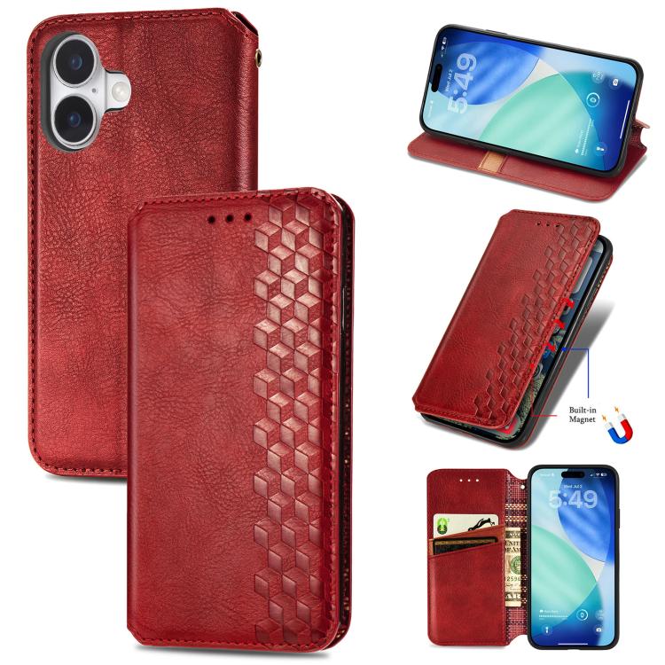 Cubic Grid Pressed Magnetic Leather Phone Case, For iPhone 17 Pro Max, For iPhone 17 Pro, For iPhone 17, For iPhone Air