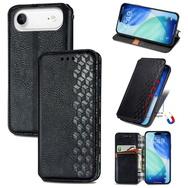 Cubic Grid Pressed Magnetic Leather Phone Case, For iPhone 16e, For iPhone 16 Pro Max, For iPhone 16 Pro