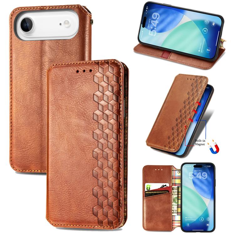 Cubic Grid Pressed Magnetic Leather Phone Case, For iPhone 16e, For iPhone 16 Pro Max, For iPhone 16 Pro