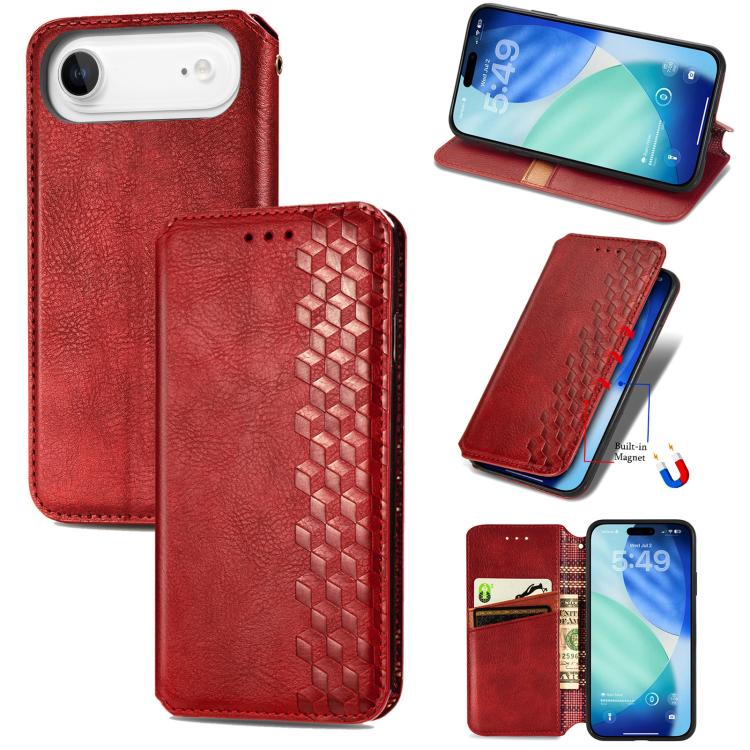 Cubic Grid Pressed Magnetic Leather Phone Case, For iPhone 16e, For iPhone 16 Pro Max, For iPhone 16 Pro