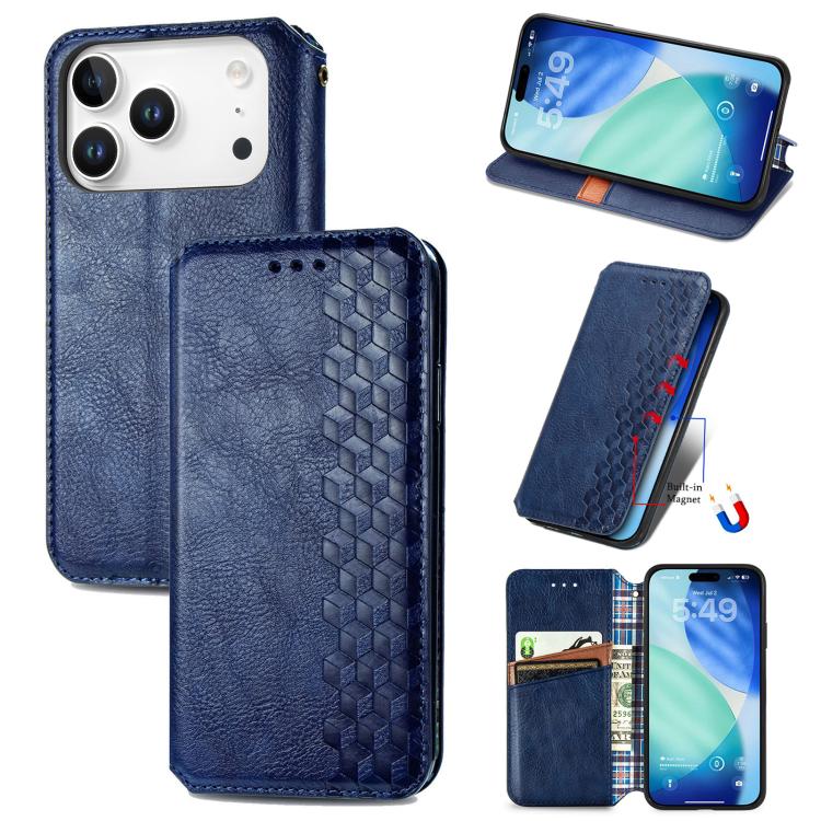 Cubic Grid Pressed Magnetic Leather Phone Case, For iPhone 17 Pro Max, For iPhone 17 Pro, For iPhone 17, For iPhone Air