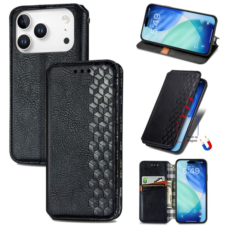 Cubic Grid Pressed Magnetic Leather Phone Case, For iPhone 17 Pro Max, For iPhone 17 Pro, For iPhone 17, For iPhone Air