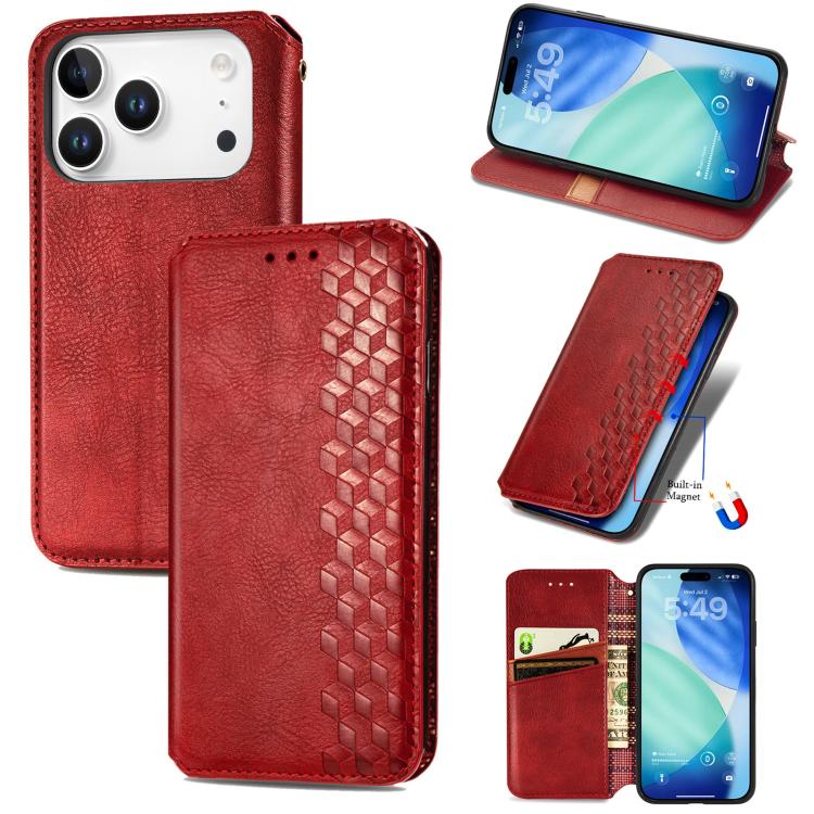 Cubic Grid Pressed Magnetic Leather Phone Case, For iPhone 17 Pro Max, For iPhone 17 Pro, For iPhone 17, For iPhone Air