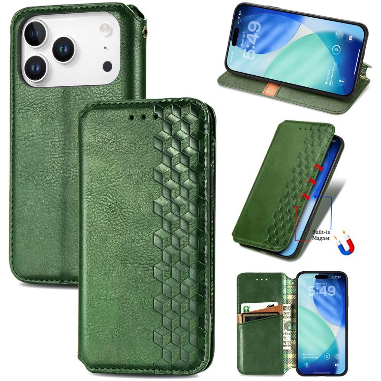 Cubic Grid Pressed Magnetic Leather Phone Case, For iPhone 17 Pro Max, For iPhone 17 Pro, For iPhone 17, For iPhone Air