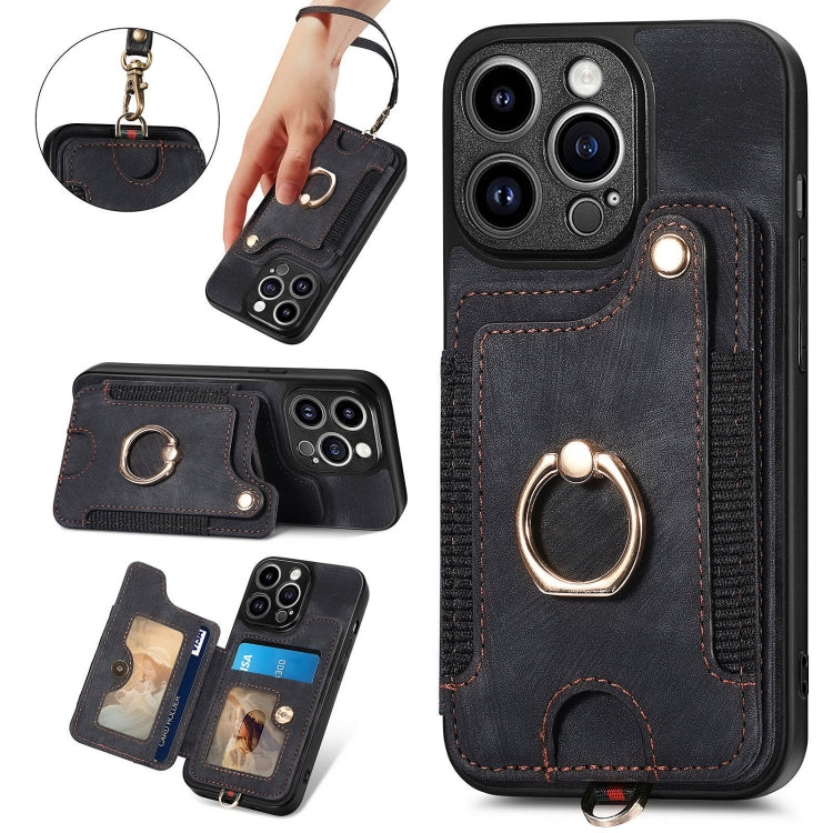 Retro Skin-feel Ring Multi-card Wallet Phone Case, For iPhone 16 Pro, For iPhone 16 Plus, For iPhone 16, For iPhone 15 Pro Max