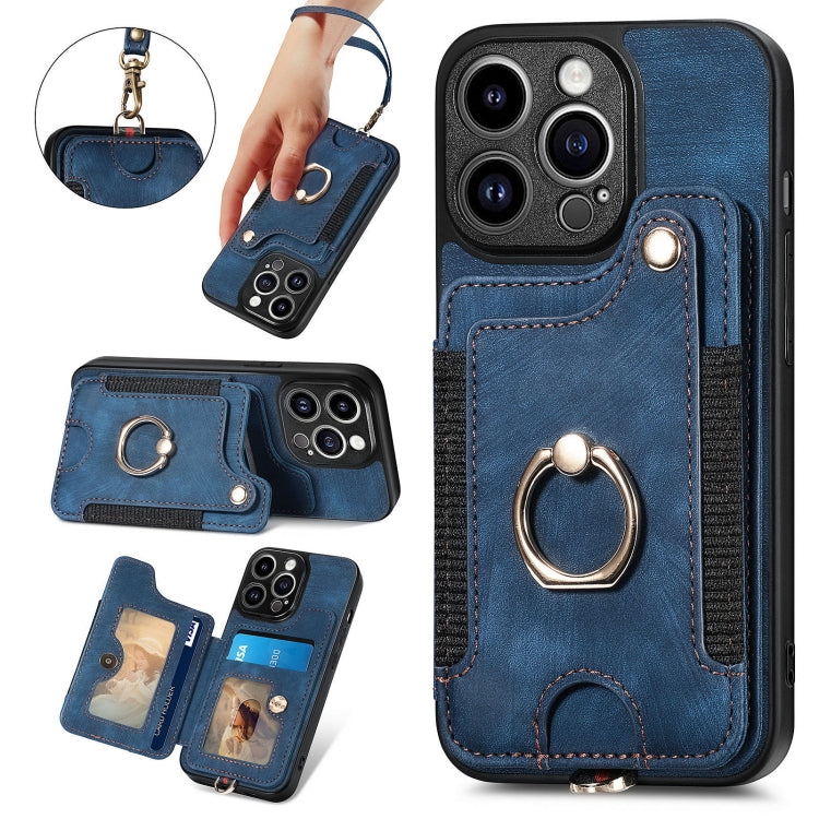 Retro Skin-feel Ring Multi-card Wallet Phone Case, For iPhone 16 Pro, For iPhone 16 Plus, For iPhone 16, For iPhone 15 Pro Max
