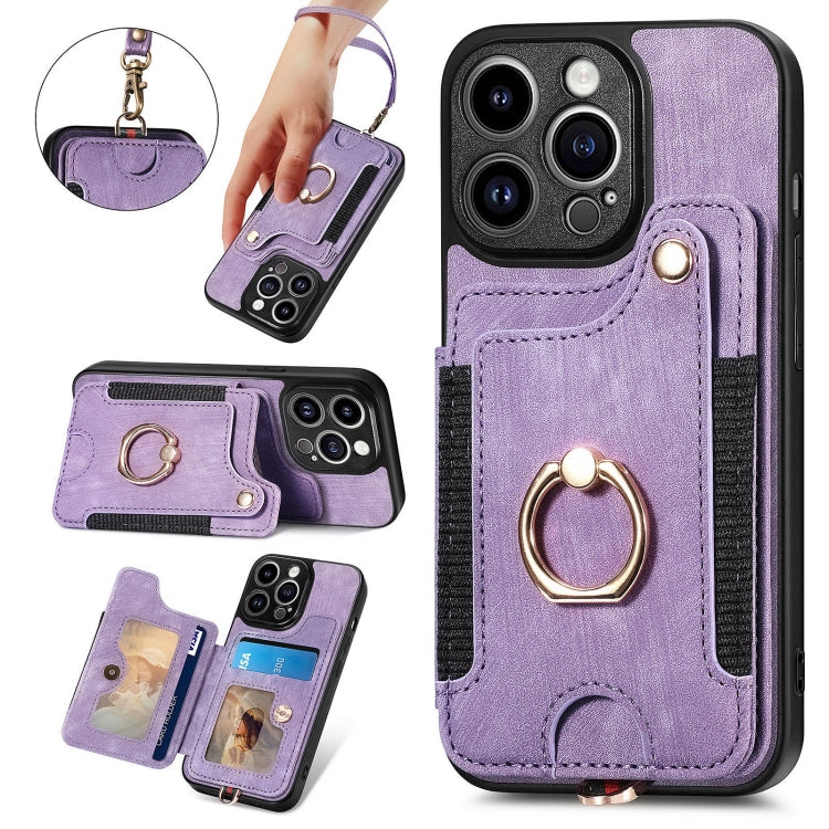 Retro Skin-feel Ring Multi-card Wallet Phone Case, For iPhone 16 Pro, For iPhone 16 Plus, For iPhone 16, For iPhone 15 Pro Max