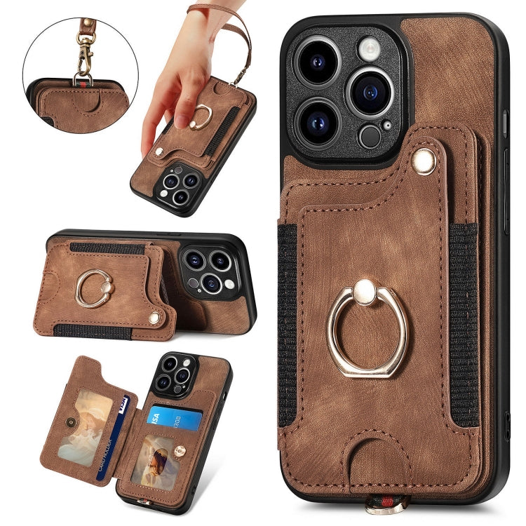 Retro Skin-feel Ring Multi-card Wallet Phone Case, For iPhone 16 Pro, For iPhone 16 Plus, For iPhone 16, For iPhone 15 Pro Max