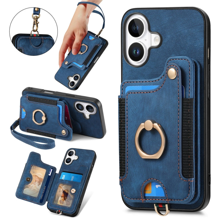 Retro Skin-feel Ring Multi-card Wallet Phone Case, For iPhone 16 Pro, For iPhone 16 Plus, For iPhone 16, For iPhone 15 Pro Max