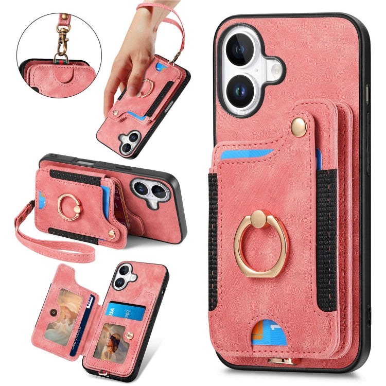 Retro Skin-feel Ring Multi-card Wallet Phone Case, For iPhone 16 Pro, For iPhone 16 Plus, For iPhone 16, For iPhone 15 Pro Max