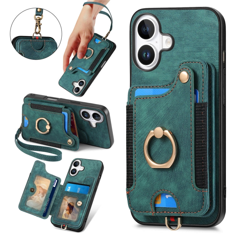 Retro Skin-feel Ring Multi-card Wallet Phone Case, For iPhone 16 Pro, For iPhone 16 Plus, For iPhone 16, For iPhone 15 Pro Max