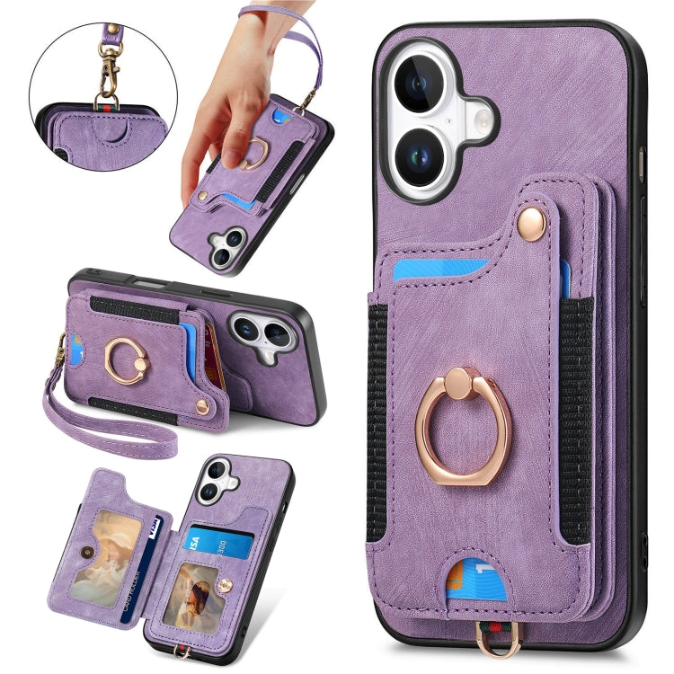Retro Skin-feel Ring Multi-card Wallet Phone Case, For iPhone 16 Pro, For iPhone 16 Plus, For iPhone 16, For iPhone 15 Pro Max