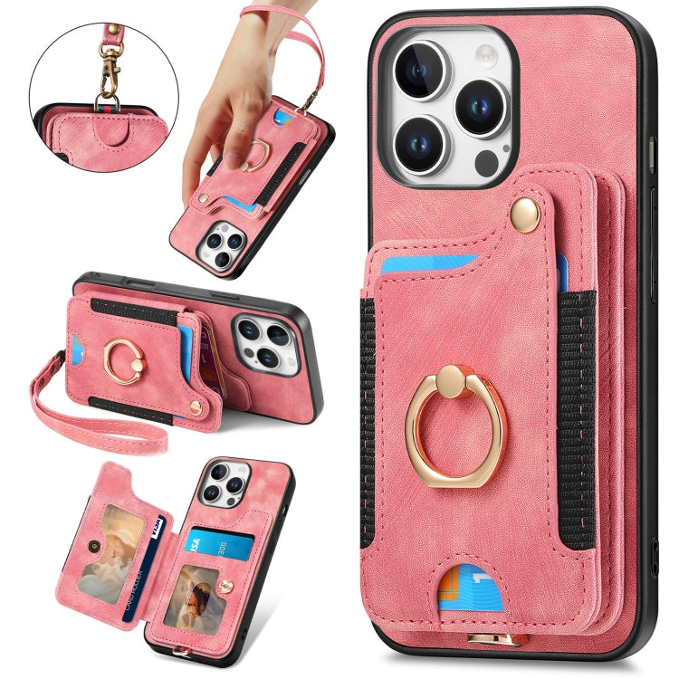 Retro Skin-feel Ring Multi-card Wallet Phone Case, For iPhone 16 Pro, For iPhone 16 Plus, For iPhone 16, For iPhone 15 Pro Max