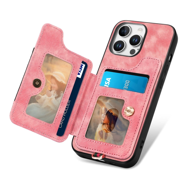 Retro Skin-feel Ring Multi-card Wallet Phone Case, For iPhone 16 Pro, For iPhone 16 Plus, For iPhone 16, For iPhone 15 Pro Max