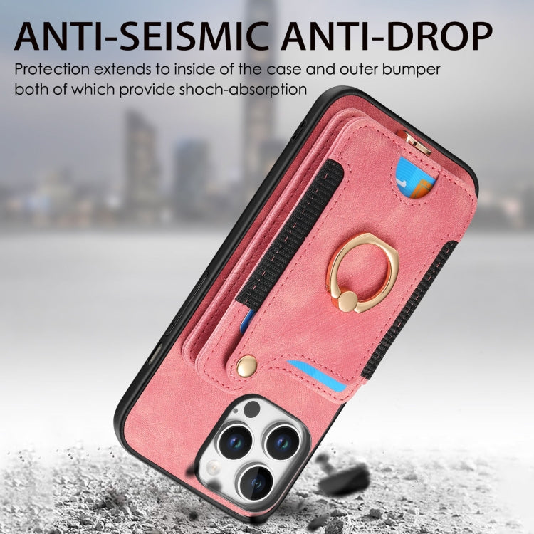 Retro Skin-feel Ring Multi-card Wallet Phone Case, For iPhone 16 Pro, For iPhone 16 Plus, For iPhone 16, For iPhone 15 Pro Max
