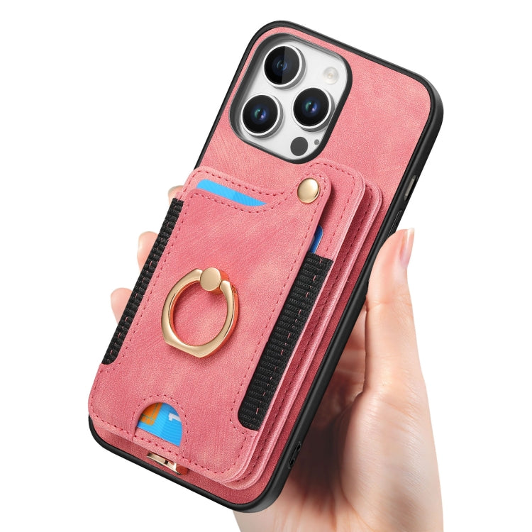 Retro Skin-feel Ring Multi-card Wallet Phone Case, For iPhone 16 Pro, For iPhone 16 Plus, For iPhone 16, For iPhone 15 Pro Max