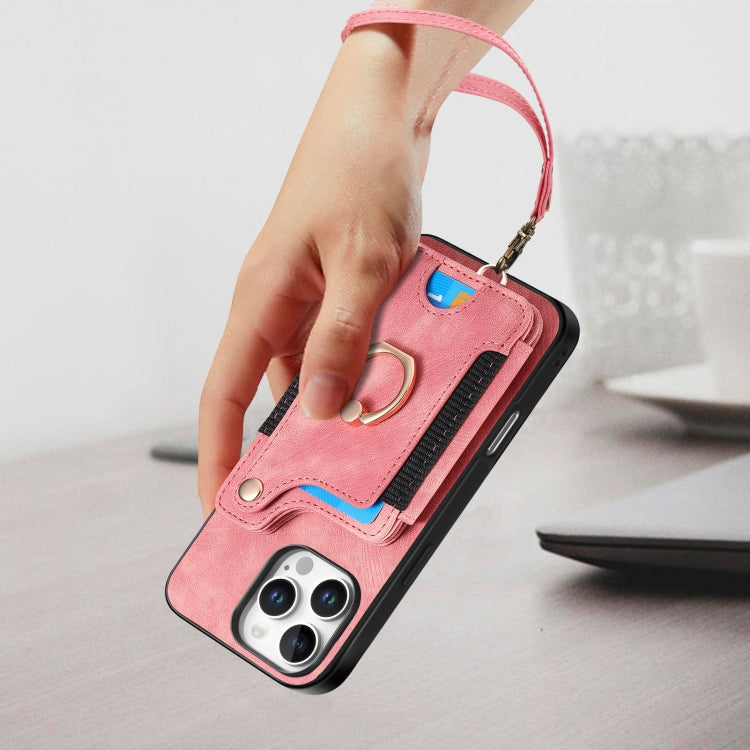Retro Skin-feel Ring Multi-card Wallet Phone Case, For iPhone 16 Pro, For iPhone 16 Plus, For iPhone 16, For iPhone 15 Pro Max