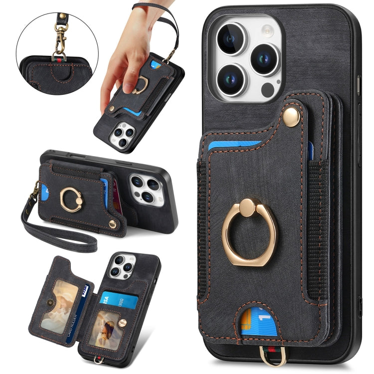 Retro Skin-feel Ring Multi-card Wallet Phone Case, For iPhone 16 Pro, For iPhone 16 Plus, For iPhone 16, For iPhone 15 Pro Max