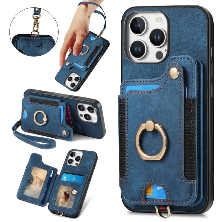 Retro Skin-feel Ring Multi-card Wallet Phone Case, For iPhone 16 Pro, For iPhone 16 Plus, For iPhone 16, For iPhone 15 Pro Max
