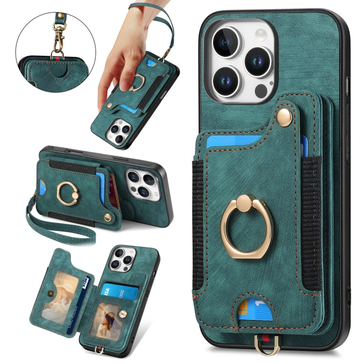 Retro Skin-feel Ring Multi-card Wallet Phone Case, For iPhone 16 Pro, For iPhone 16 Plus, For iPhone 16, For iPhone 15 Pro Max