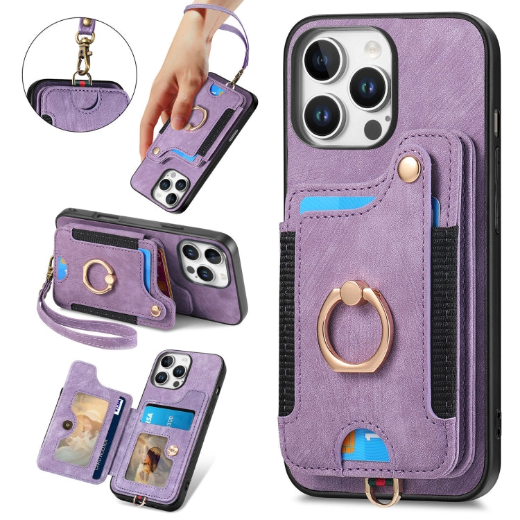 Retro Skin-feel Ring Multi-card Wallet Phone Case, For iPhone 16 Pro, For iPhone 16 Plus, For iPhone 16, For iPhone 15 Pro Max