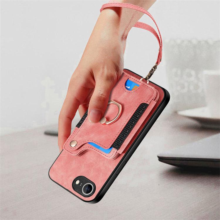Retro Skin-feel Ring Multi-card Wallet Phone Case