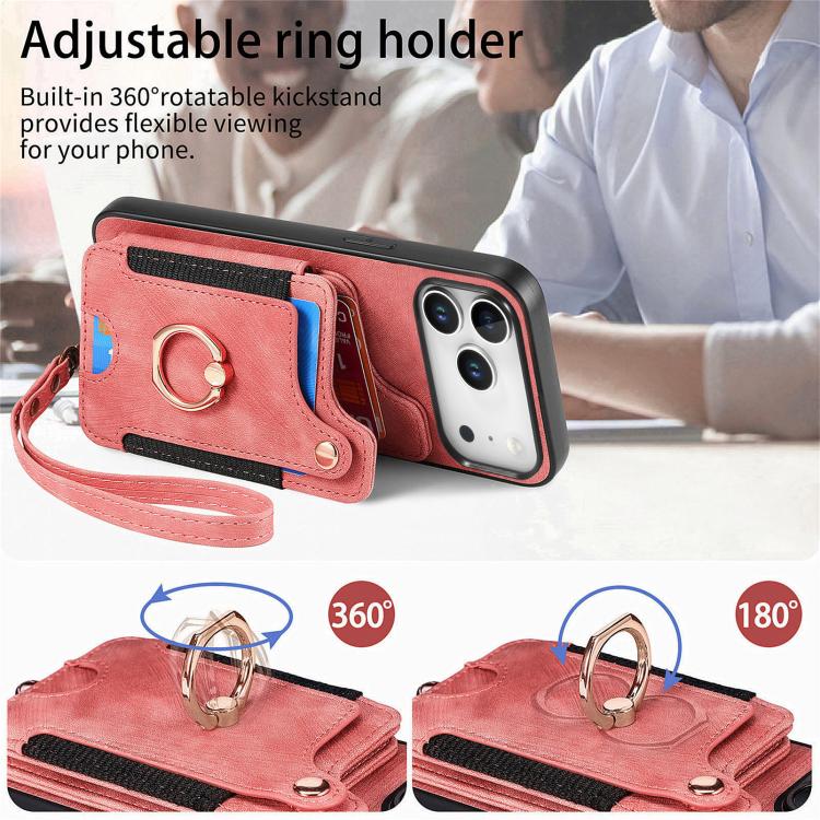 Retro Skin-feel Ring Multi-card Wallet Phone Case