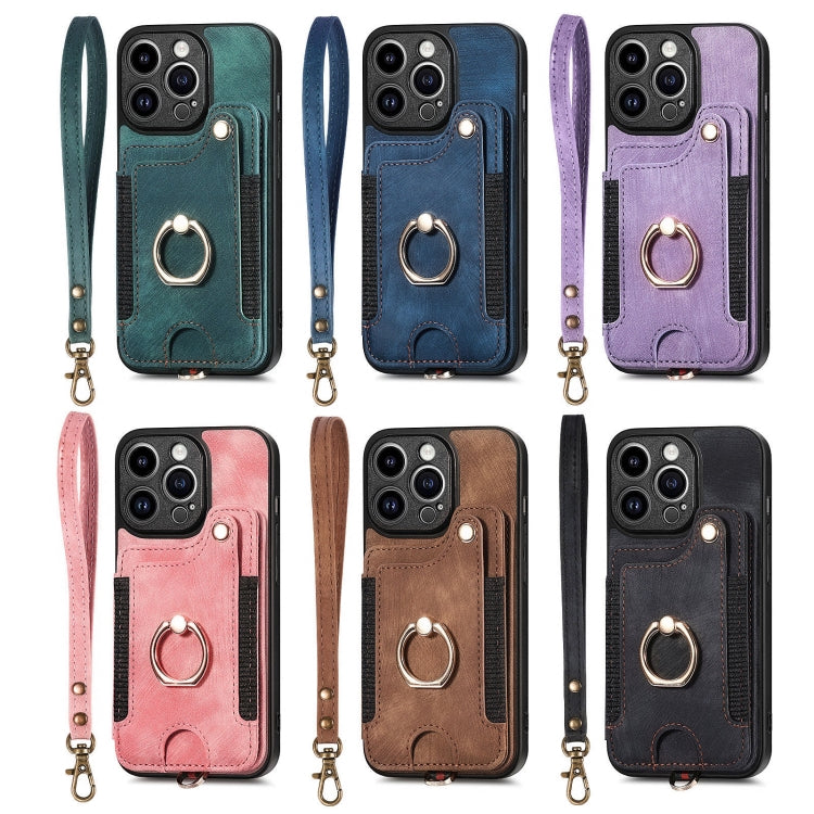 Retro Skin-feel Ring Multi-card Wallet Phone Case, For iPhone 16 Pro, For iPhone 16 Plus, For iPhone 16, For iPhone 15 Pro Max