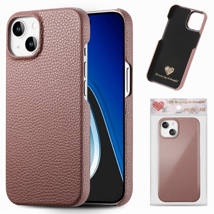 Litchi Oil Edge Leather Back Phone Case, For iPhone 15 Plus, For iPhone 15