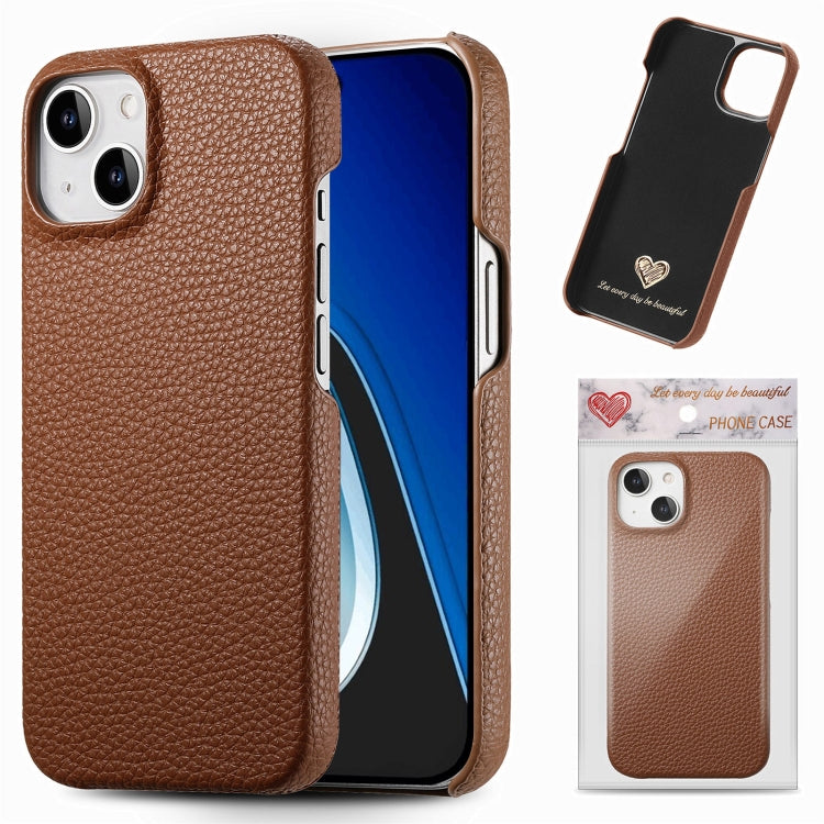 Litchi Oil Edge Leather Back Phone Case, For iPhone 15 Plus, For iPhone 15