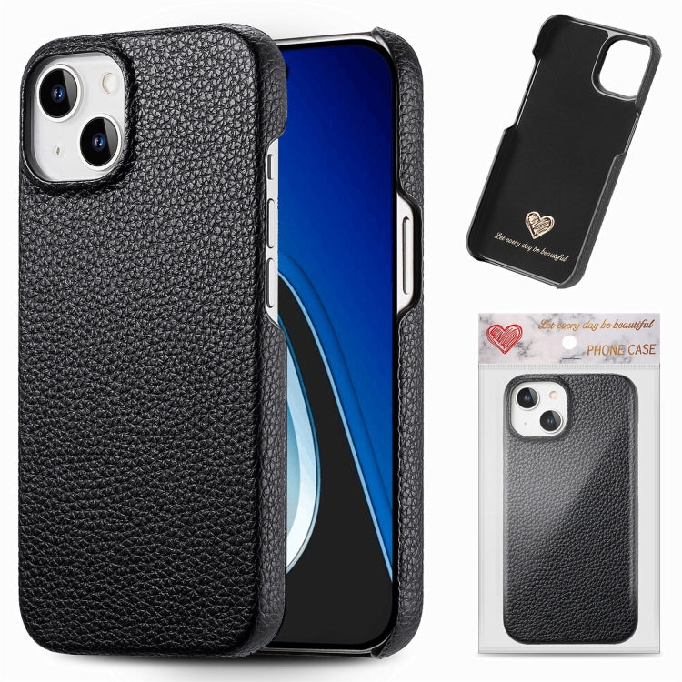 Litchi Oil Edge Leather Back Phone Case, For iPhone 15 Plus, For iPhone 15