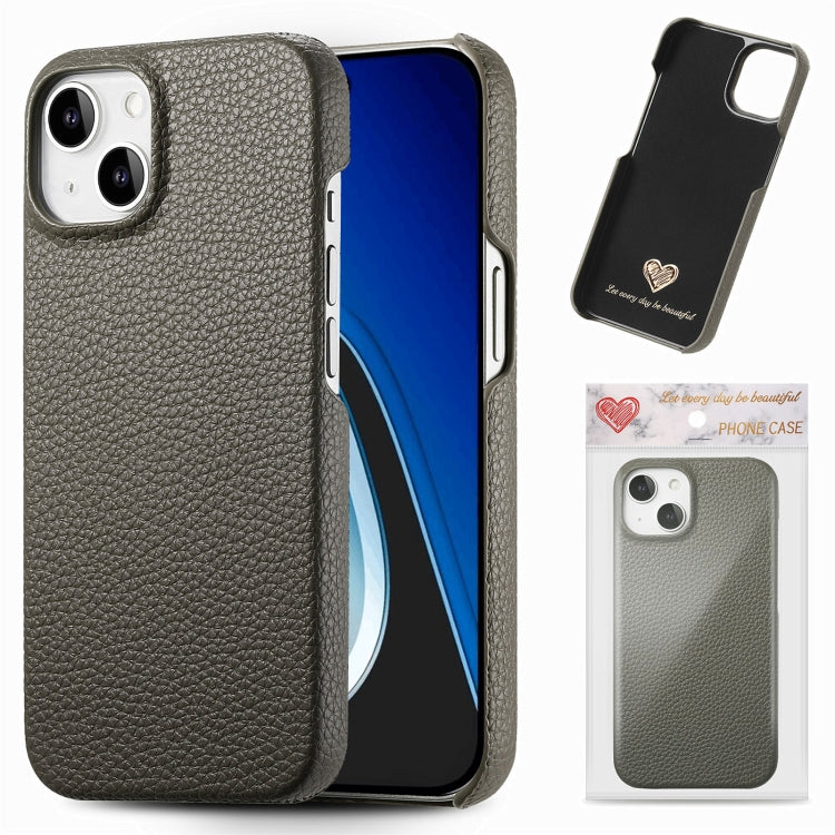 Litchi Oil Edge Leather Back Phone Case, For iPhone 15 Plus, For iPhone 15