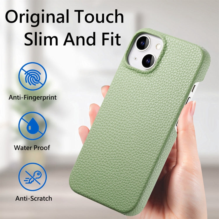 Litchi Oil Edge Leather Back Phone Case, For iPhone 15 Plus, For iPhone 15
