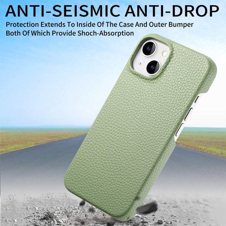 Litchi Oil Edge Leather Back Phone Case, For iPhone 15 Plus, For iPhone 15