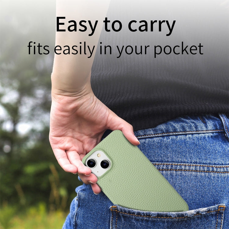 Litchi Oil Edge Leather Back Phone Case, For iPhone 15 Plus, For iPhone 15