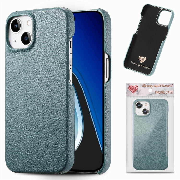 Litchi Oil Edge Leather Back Phone Case, For iPhone 15 Plus, For iPhone 15