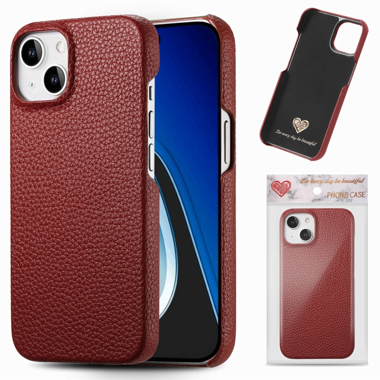 Litchi Oil Edge Leather Back Phone Case, For iPhone 15 Plus, For iPhone 15