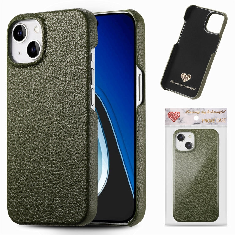 Litchi Oil Edge Leather Back Phone Case, For iPhone 15 Plus, For iPhone 15