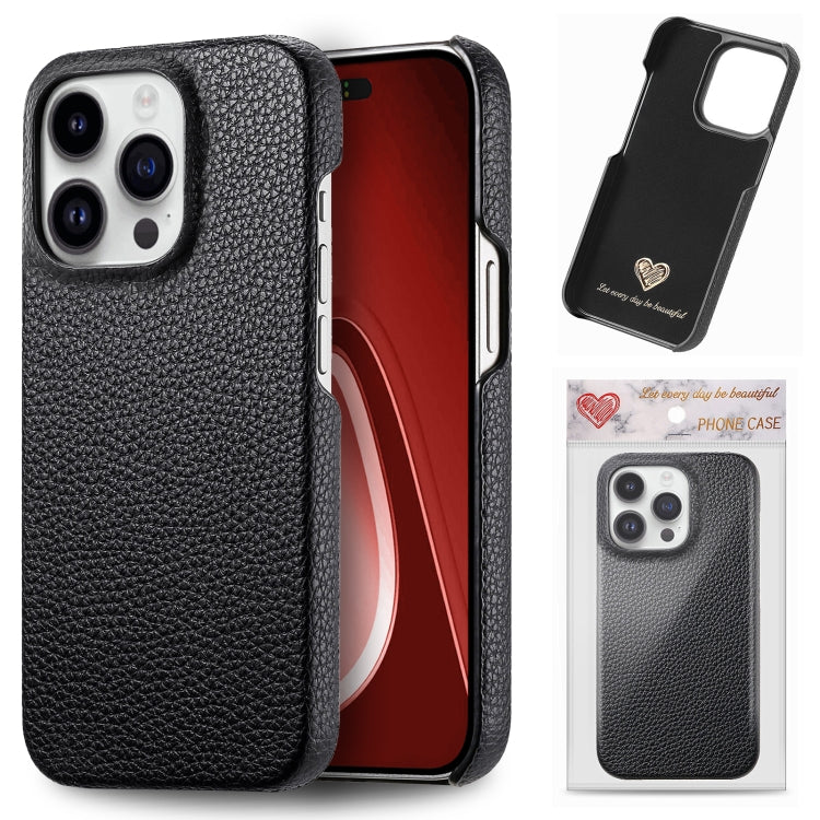 Litchi Oil Edge Leather Back Phone Case, For iPhone 15 Pro Max, For iPhone 15 Pro