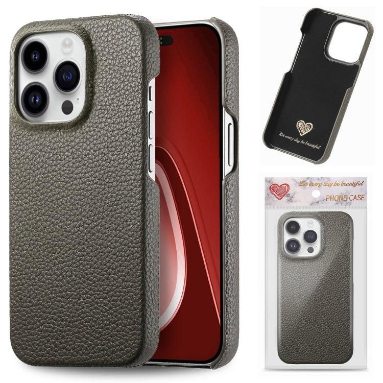 Litchi Oil Edge Leather Back Phone Case, For iPhone 15 Pro Max, For iPhone 15 Pro