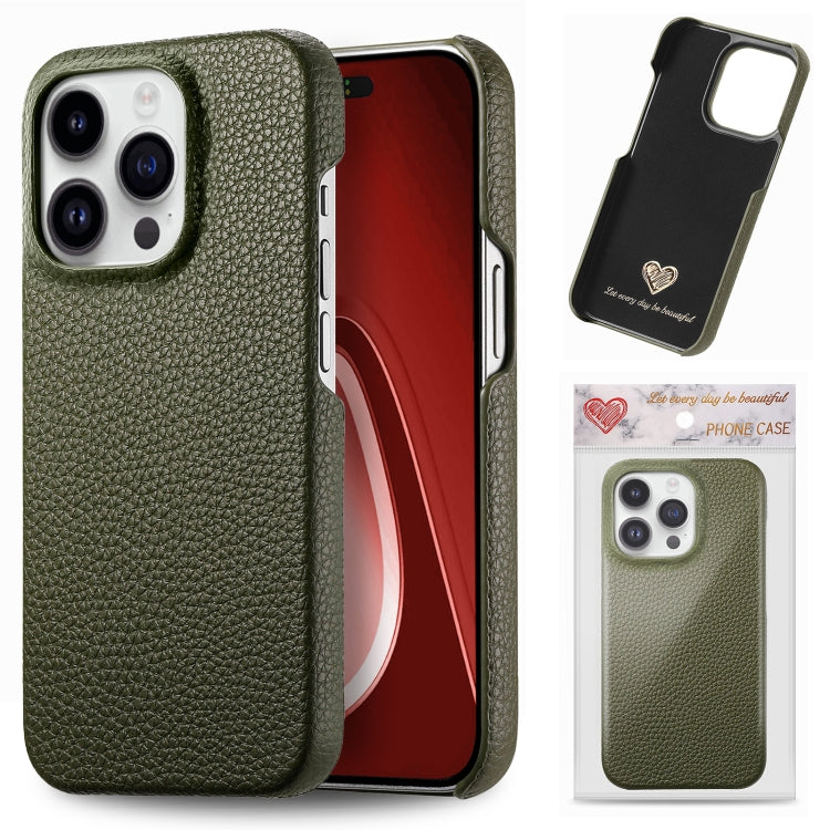 Litchi Oil Edge Leather Back Phone Case, For iPhone 15 Pro Max, For iPhone 15 Pro