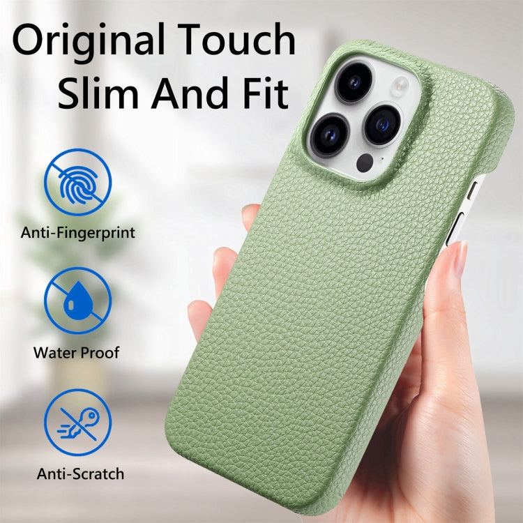 Litchi Oil Edge Leather Back Phone Case, For iPhone 15 Pro Max, For iPhone 15 Pro