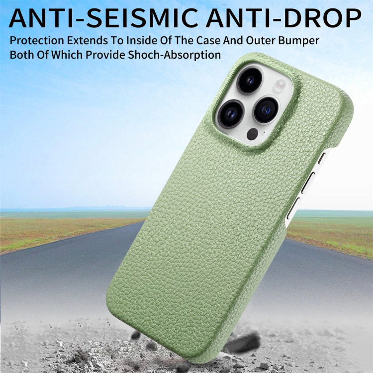Litchi Oil Edge Leather Back Phone Case, For iPhone 15 Pro Max, For iPhone 15 Pro