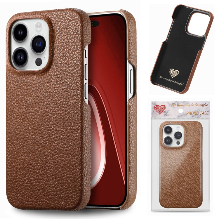 Litchi Oil Edge Leather Back Phone Case, For iPhone 15 Pro Max, For iPhone 15 Pro