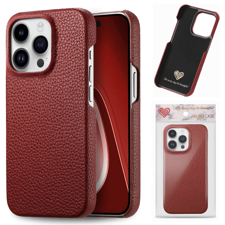 Litchi Oil Edge Leather Back Phone Case, For iPhone 15 Pro Max, For iPhone 15 Pro