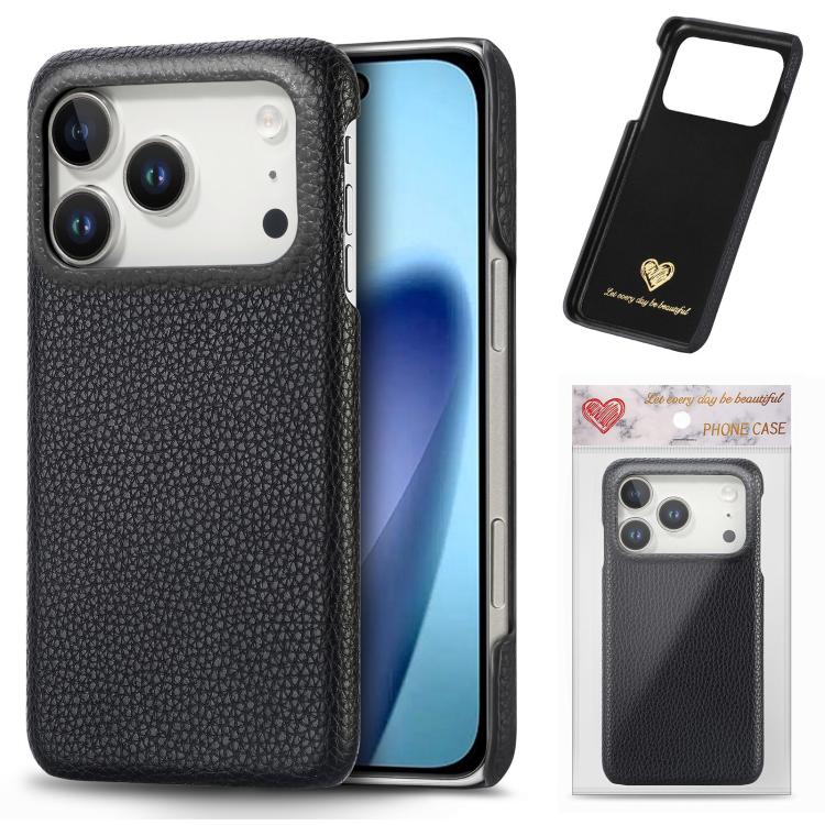 Litchi Oil Edge Leather Back Phone Case, For iPhone 15 Pro Max, For iPhone 15 Pro