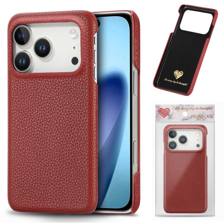 Litchi Oil Edge Leather Back Phone Case, For iPhone 15 Pro Max, For iPhone 15 Pro