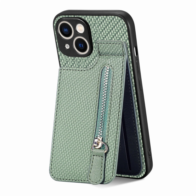 Carbon Fiber Vertical Flip Zipper Phone Case, For iPhone 15